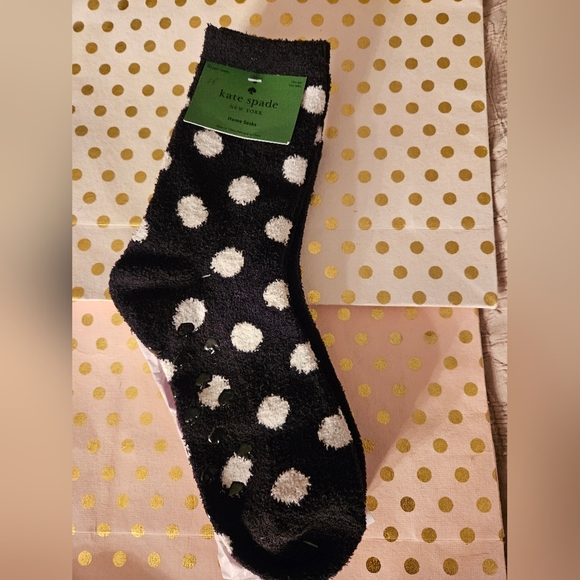 kate spade Accessories - Kate Spade Black Socks with White Dots 2 Pr With Grippy Bottoms